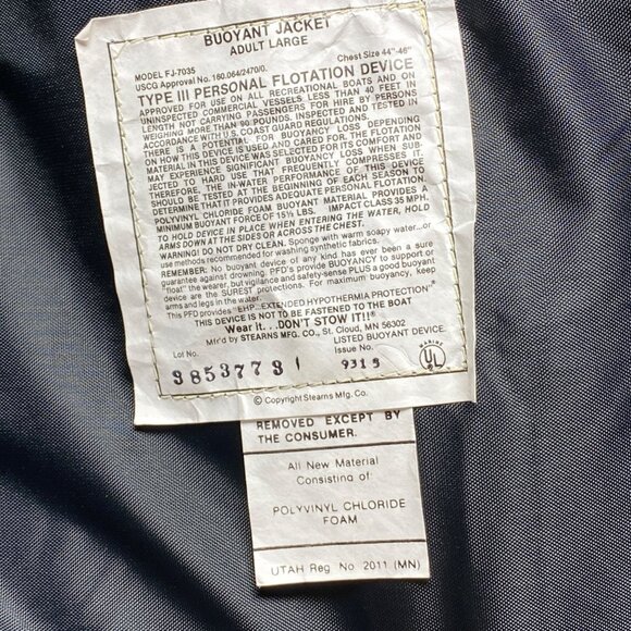 Stearns Buoyant Nylon Flotation Jacket L 44-46 Green Duck Hunting Fishing - Picture 3 of 13